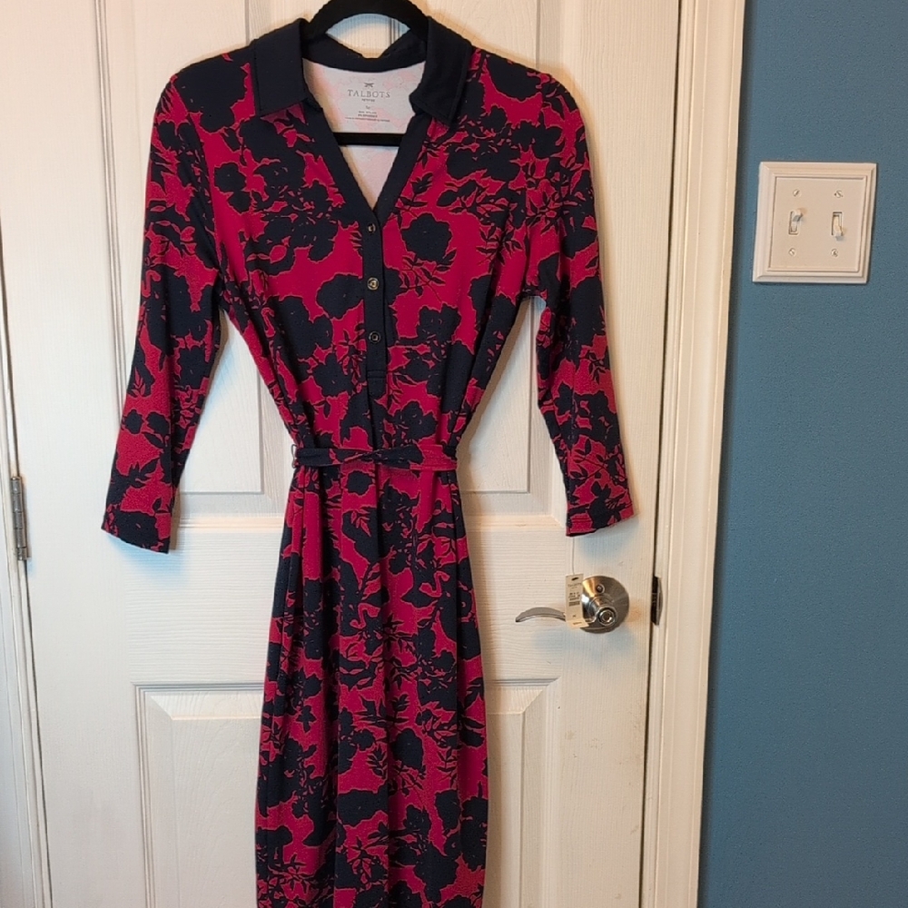 Talbot's Red And Navy Floral Dress